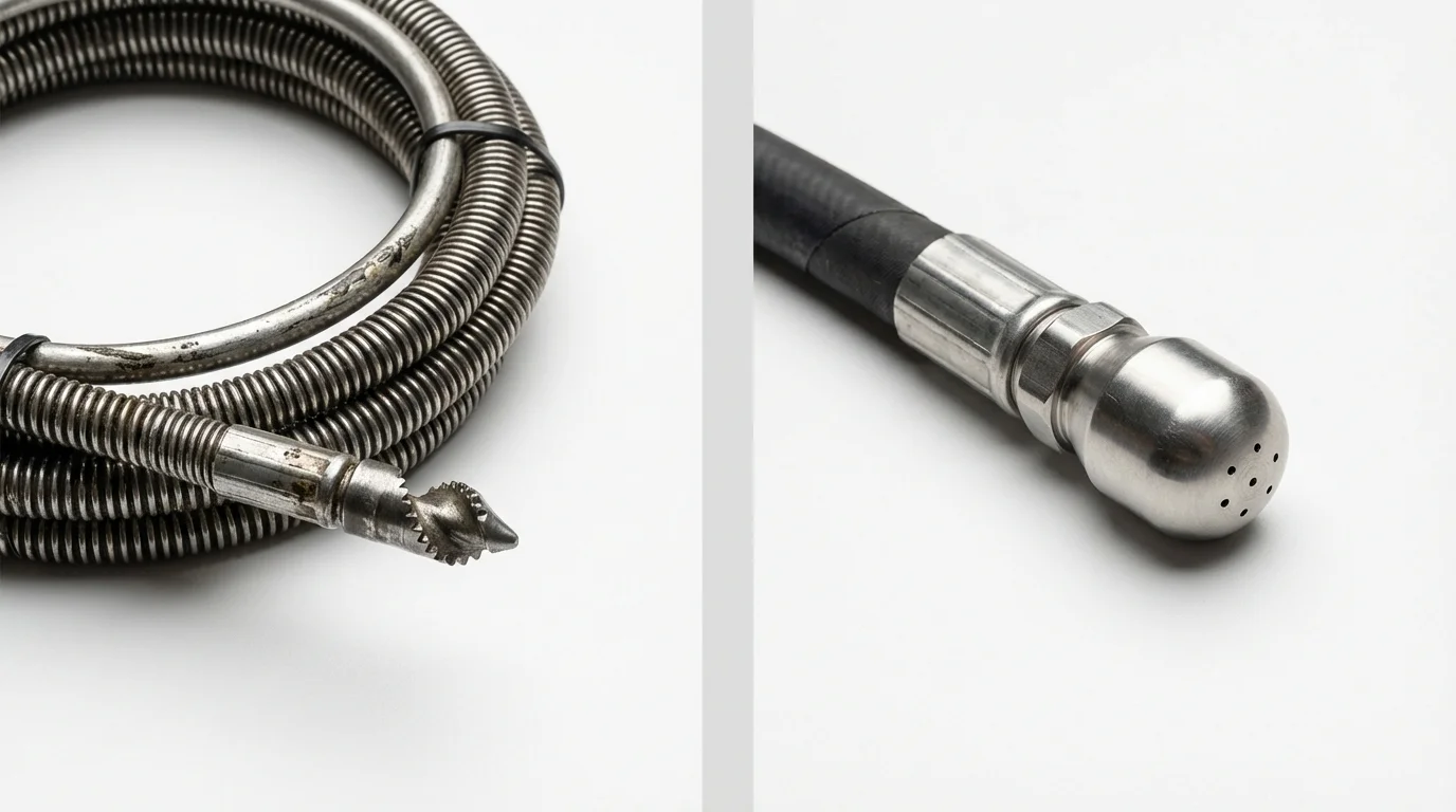 Drain snake cable and hydro jetting nozzle used for drain cleaning in Granger, IN