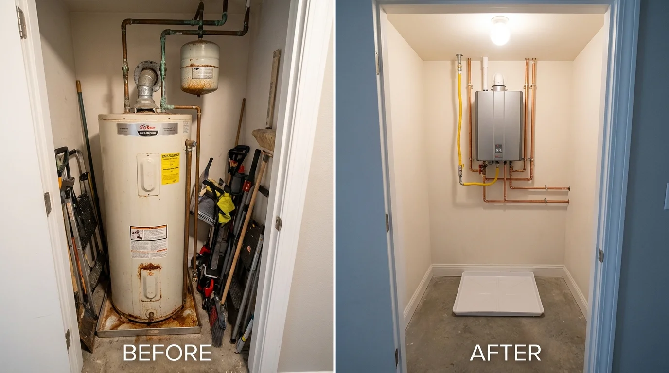 Tank water heater versus wall-mounted tankless unit comparison for Granger, IN homeowners